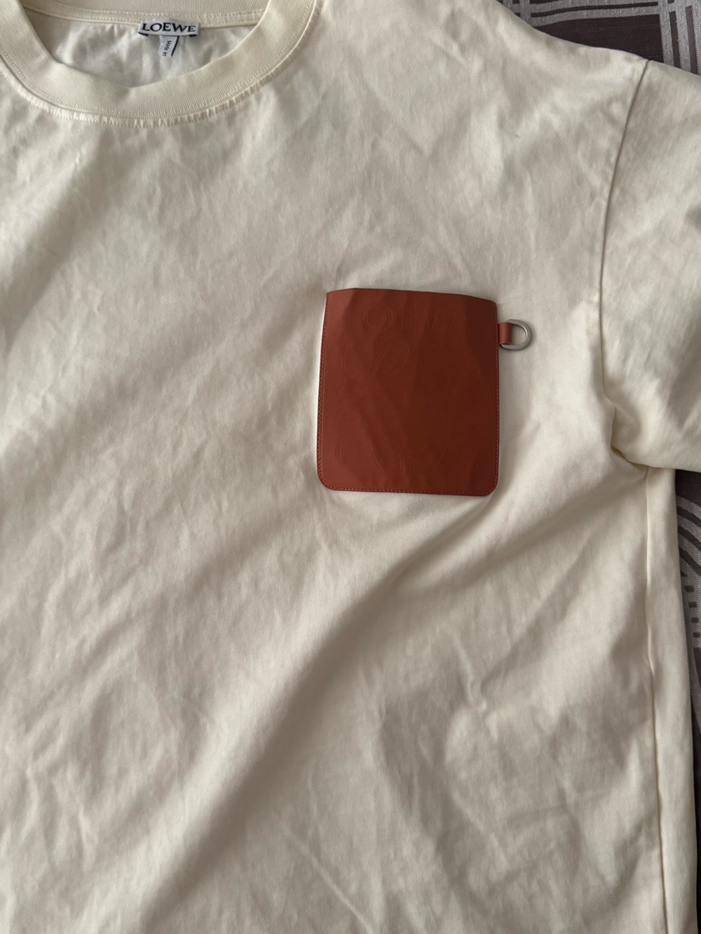 Loewe Cream T-Shirt with Brown Patch Pocket - Picture 2 of 9